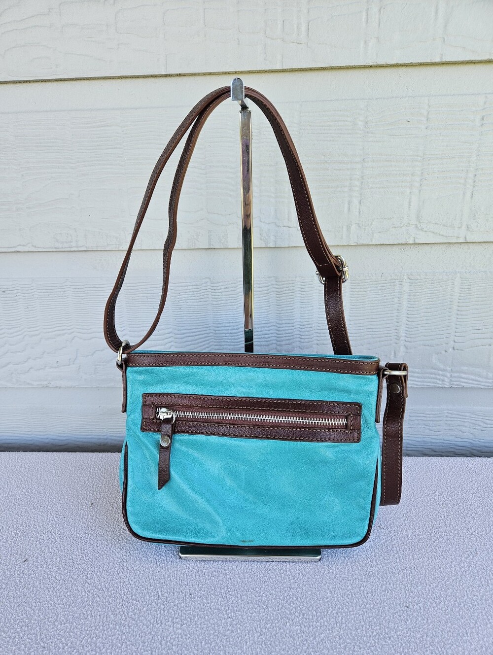 TANO Italian Made Crossbody Purse Handbag Turquoise Brown Leather Western